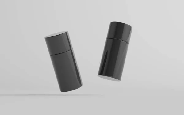 Чорної Пластикової Рулонної Спрей Дезодорант Пляшки Макет Дві Пляшки Ілюстрації — стокове фото