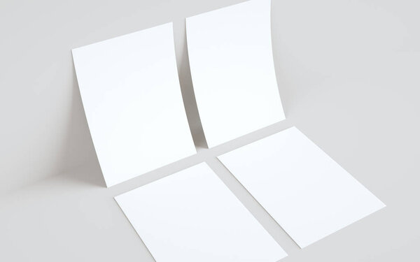 A4 Flyer / Letterhead Mock-Up - Two Flyers Against Wall Background. 3D Illustration