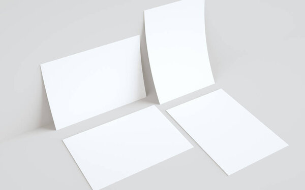 A4 Flyer / Letterhead Mock-Up - Two Flyers Against Wall Background. 3D Illustration
