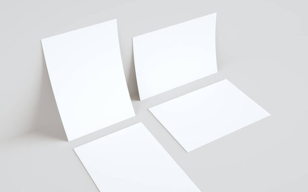 A4 Flyer / Letterhead Mock-Up - Two Flyers Against Wall Background. 3D Illustration