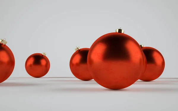 Красный Металлический Матте Большой Рождественский Шар Макет Украшения Несколько Шаров — стоковое фото