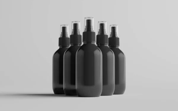 Bottiglia Spray Plastica Nera 200Ml Mockup Bottiglie Multiple Illustrazione — Foto Stock