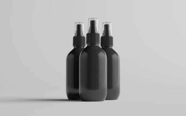 Bottiglia Spray Plastica Nera 200Ml Mockup Tre Bottiglie Illustrazione — Foto Stock