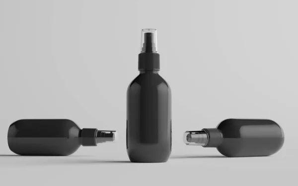 200Ml Black Plastic Spray Bottle Mockup Tre Flaskor Illustration — Stockfoto