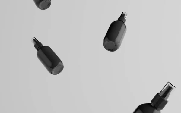 200Ml Black Plastic Spray Bottle Mockup Несколько Плавающих Бутылок Моделирование — стоковое фото