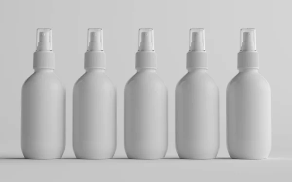 200Ml White Plastic Spray Bottle Mockup Multiple Bottles — 스톡 사진