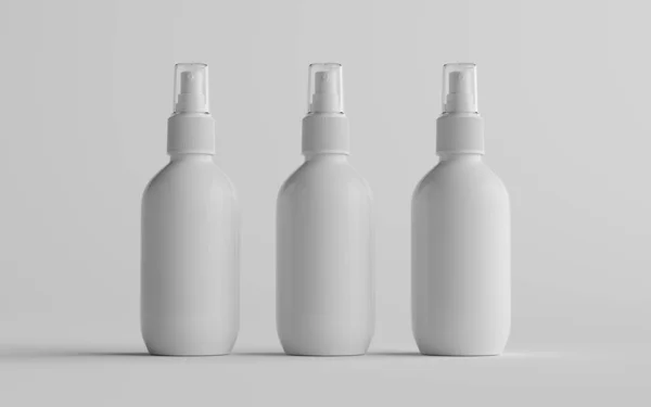 Botella Spray Plástico Blanco 200 Mockup Tres Botellas Ilustración —  Fotos de Stock