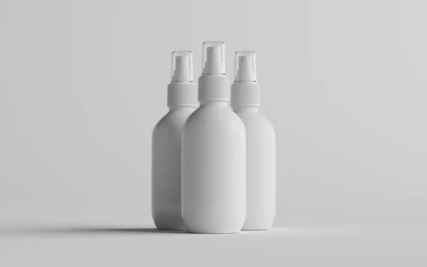 Botella Spray Plástico Blanco 200 Mockup Tres Botellas Ilustración —  Fotos de Stock