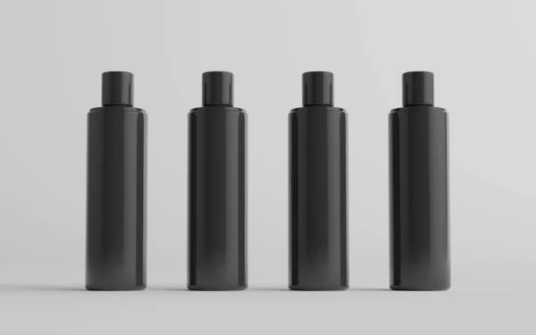 250Ml黑色塑料洗发水 淋浴凝胶 皮肤软胶 化妆品瓶 3D说明 — 图库照片