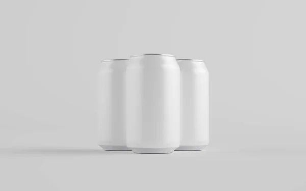 330Ml Aluminium Can Mockup Three Cans Blank Label Illustration — Stock Photo, Image