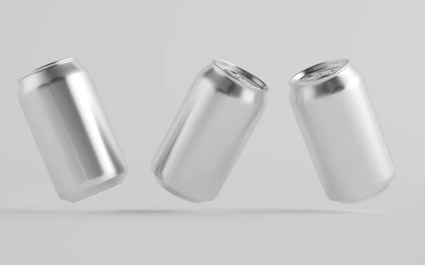 12オンス 350Ml缶アルミモックアップ 3つのフローティング缶 3Dイラスト — ストック写真