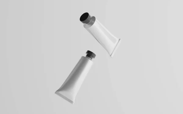 Alumínio Plástico Cosmético Pintura Tubo Mockup Dois Tubos Flutuantes — Fotografia de Stock