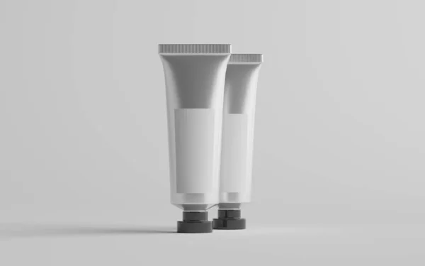 Aluminium Plastic Cosmetic Paint Tube Mockup Two Tubes Leeres Etikett — Stockfoto