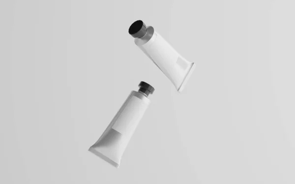 Aluminium Plastic Cosmetic Paint Tube Mockup Zwei Schwimmende Röhren Leeres — Stockfoto