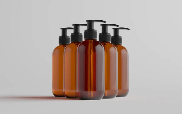 Amber Glass Čerpadlo Láhev Mock Tekuté Mýdlo Šampon Dávkovač Více — Stock fotografie