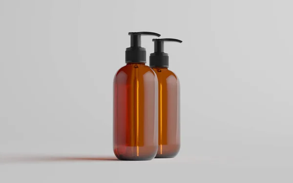 Amber Glass Pump Bottle Mock Υγρό Σαπούνι Shampoo Dispenser Δύο — Φωτογραφία Αρχείου