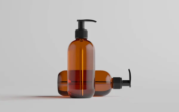 アンバーグラスポンプボトルモックアップ 液体石鹸 シャンプーディスペンサー 3Dイラスト — ストック写真