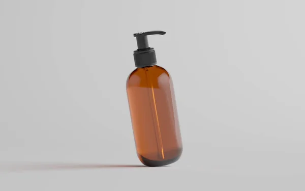 アンバーグラスポンプボトルモックアップ 液体石鹸 シャンプーディスペンサー 3Dイラスト — ストック写真