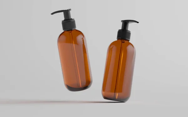 Amber Glass Pump Bottle Mock Liquid Soap Shampoo Dispenser Bottles — 스톡 사진