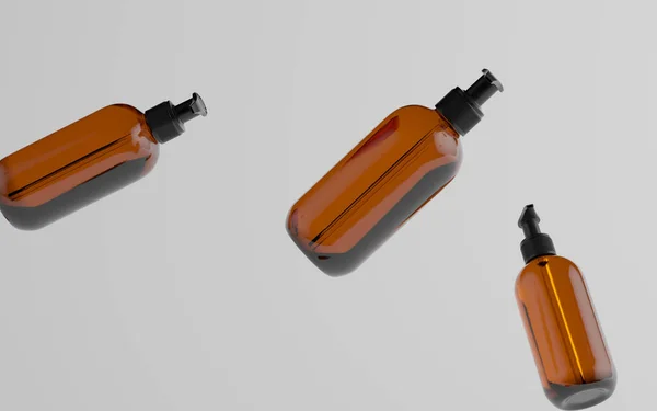 Amber Glass Pump Bottle Mock Liquid Soap Shampoo Dispenser Meerdere — Stockfoto