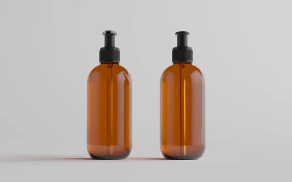 Bernsteinglasflaschen Mock Flüssigseife Shampoo Spender Vorder Und Rückseite Illustration — Stockfoto