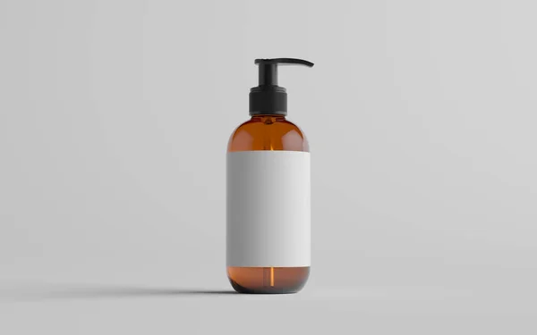 Bärnstensfärgad Glasflaska Mock Flytande Tvål Schampo Dispenser Flaska Blank Label — Stockfoto
