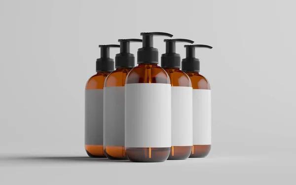 Amber Glass Pump Bottle Mock Liquid Soap Shampoo Dispenser Multiple — 스톡 사진