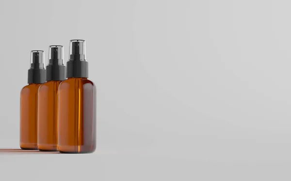 Amber Spray Bottle Mockup Drie Flessen Illustratie — Stockfoto
