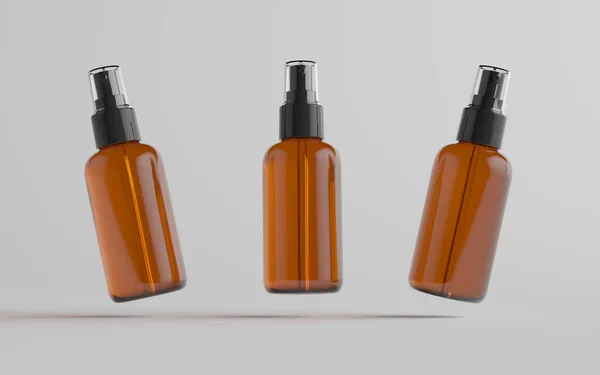 Amber Spray Bottle Mockup Tři Láhve Ilustrace — Stock fotografie