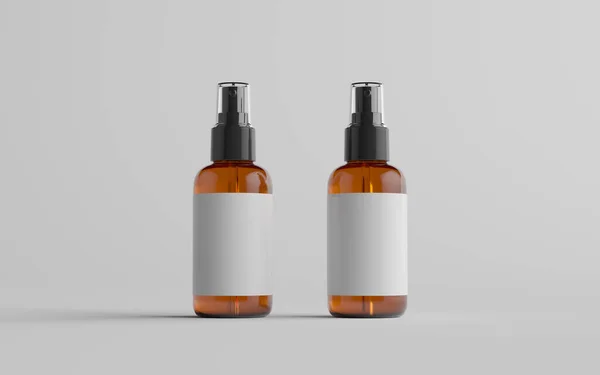 Amber Spray Bottle Mockup Dvě Láhve Prázdný Štítek Ilustrace — Stock fotografie
