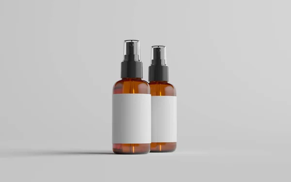 Amber Spray Bottle Mockup Twee Flessen Blanco Etiket Illustratie — Stockfoto