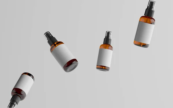 Amber Spray Bottle Mockup Meerdere Drijvende Flessen Blanco Etiket Illustratie — Stockfoto