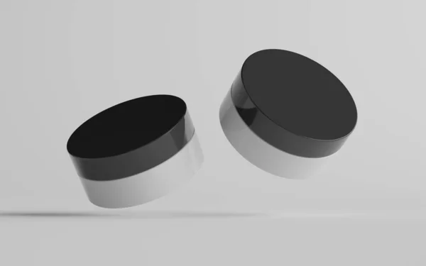 Siyah ve Beyaz Plastik Kozmetik Jar Mockup - İki kavanoz. 3B Görüntü