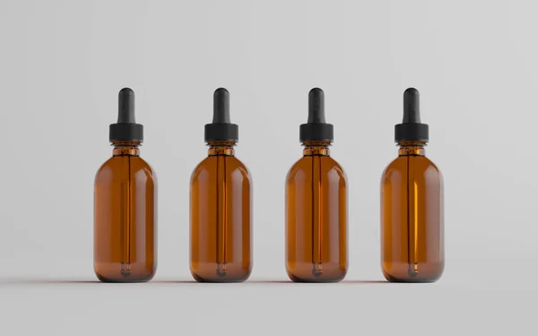 Amber Glass Dropper Bottle Mockup Meerdere Flessen Illustratie — Stockfoto