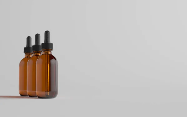 Amber Glass Dropper Bottle Mockup Drie Flessen Illustratie — Stockfoto