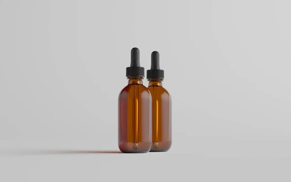 Amber Glass Dropper Bottle Mockup Twee Flessen Illustratie — Stockfoto