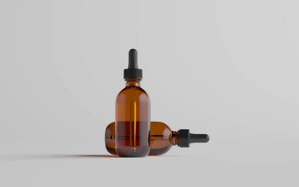 Amber Glass Dropper Bottle Mockup Twee Flessen Illustratie — Stockfoto