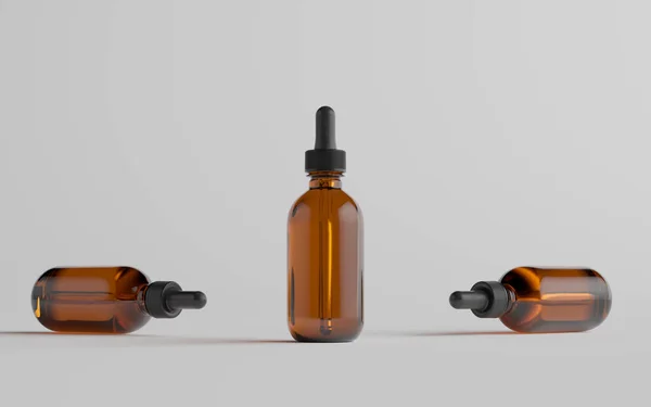 Amber Glass Dropper Bottle Mockup Drie Flessen Illustratie — Stockfoto