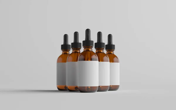 Amber Glass Dropper Bottle Mockup Multiple Bottles Blank Label Illustration — Stock Photo, Image