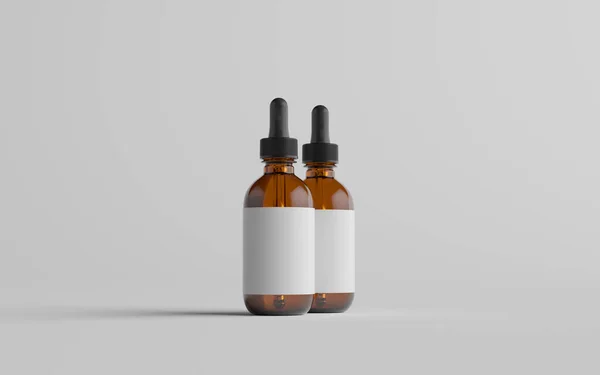 Amber Glass Dropper Bottle Mockup Twee Flessen Blanco Etiket Illustratie — Stockfoto