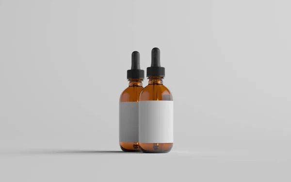 Amber Glass Dropper Bottle Mockup Twee Flessen Blanco Etiket Illustratie — Stockfoto