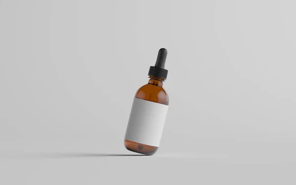 Amber Glass Dropper Bottle Mockup Een Fles Blanco Etiket Illustratie — Stockfoto