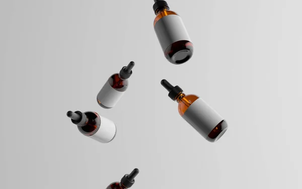 Amber Glass Dropper Bottle Mockup Multiple Floating Bottles — 스톡 사진
