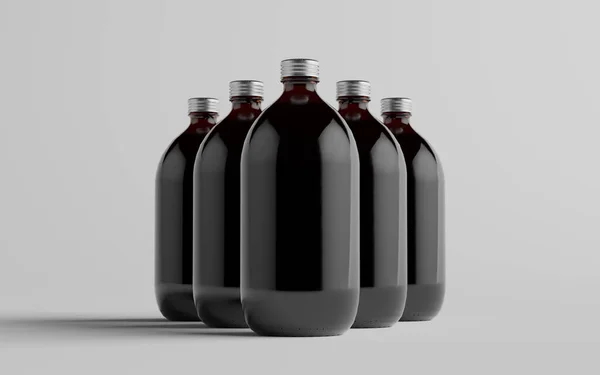 コールドブルーコーヒーアンバー ブラウンラージグラスボトルパッケージモックアップ 複数のボトル — ストック写真