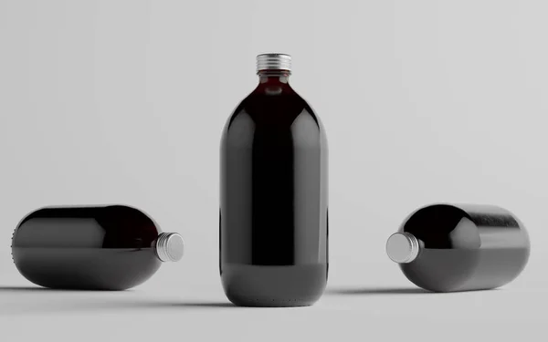 Kallbryggt Kaffe Amber Brun Stor Glasflaska Förpackning Mockup Tre Flaskor — Stockfoto