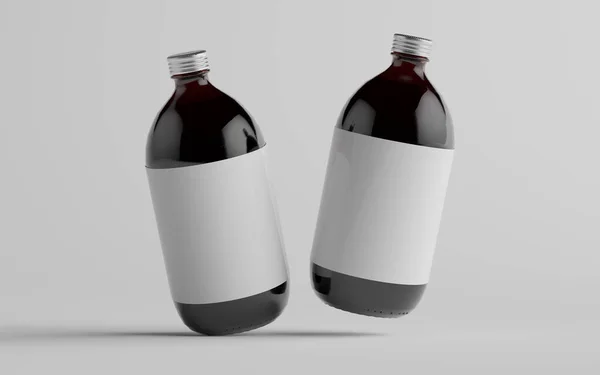 Kallbryggt Kaffe Amber Brun Stor Glasflaska Förpackning Mockup Två Flaskor — Stockfoto