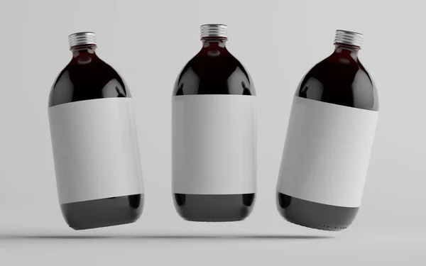 Холодный Кофе Янтарь Коричневый Большой Стеклянной Бутылки Упаковки Макет Три — стоковое фото
