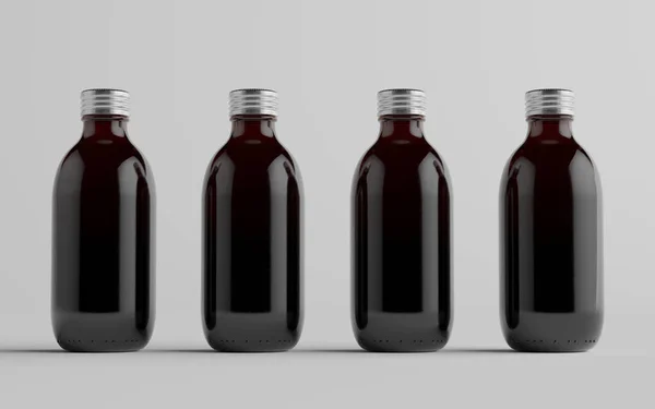 コールドブルーコーヒーアンバー ブラウンミディアムグラスボトルパッケージモックアップ 複数のボトル — ストック写真