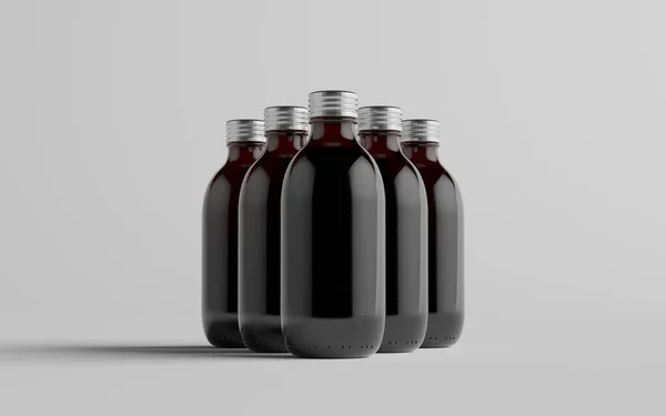 Kallbryggt Kaffe Amber Brun Medium Glasflaska Förpackning Mockup Flera Flaskor — Stockfoto