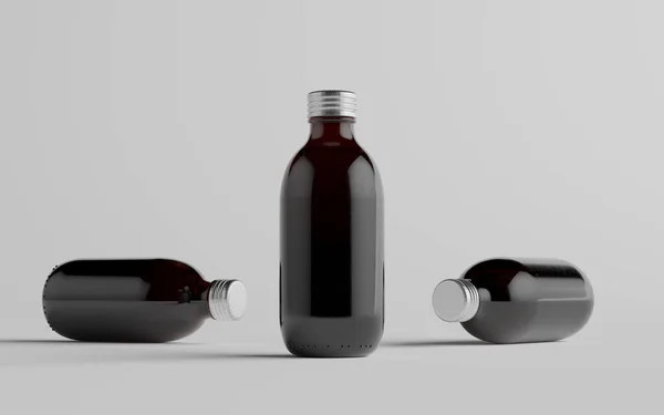 Kallbryggt Kaffe Amber Brun Medium Glasflaska Förpackning Mockup Tre Flaskor — Stockfoto